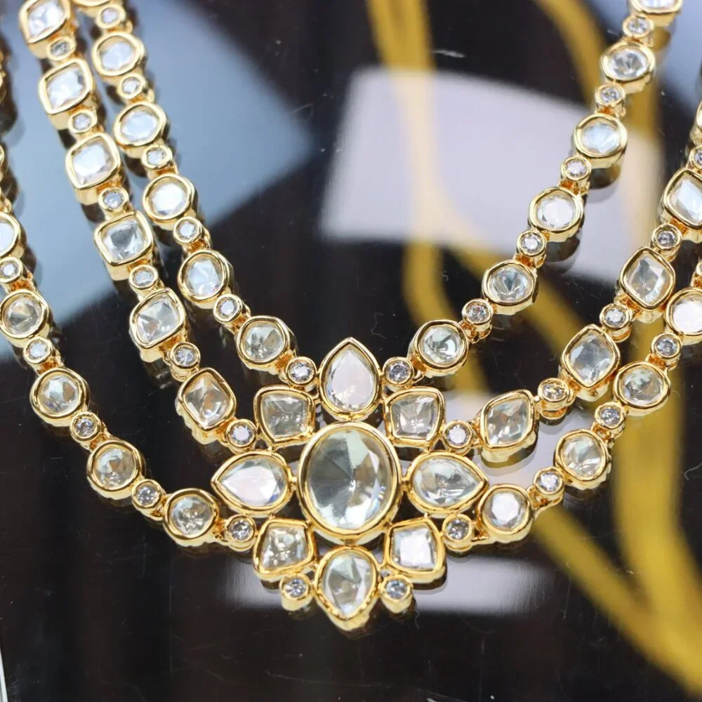 Regal Triple-Layer Kundan Necklace & Earrings Set, JP34